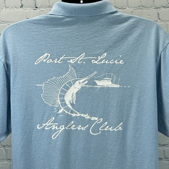 Vintage 90s Port St Lucie PSL Anglers Club Polo Shirt Fishing Blue Mens L Large - Picture 7 of 9